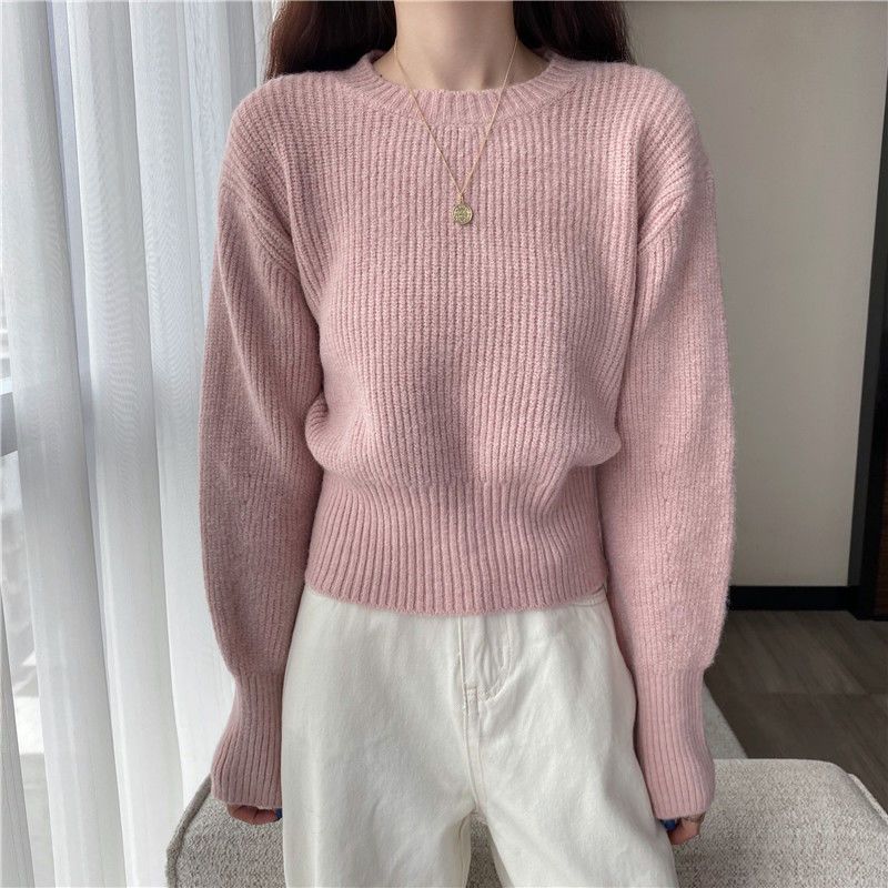 Women's Sweater Spring and Autumn Loose Outer Knitted Sweater Lazy Style Pullover Long Sleeved Knitted Sweater Top