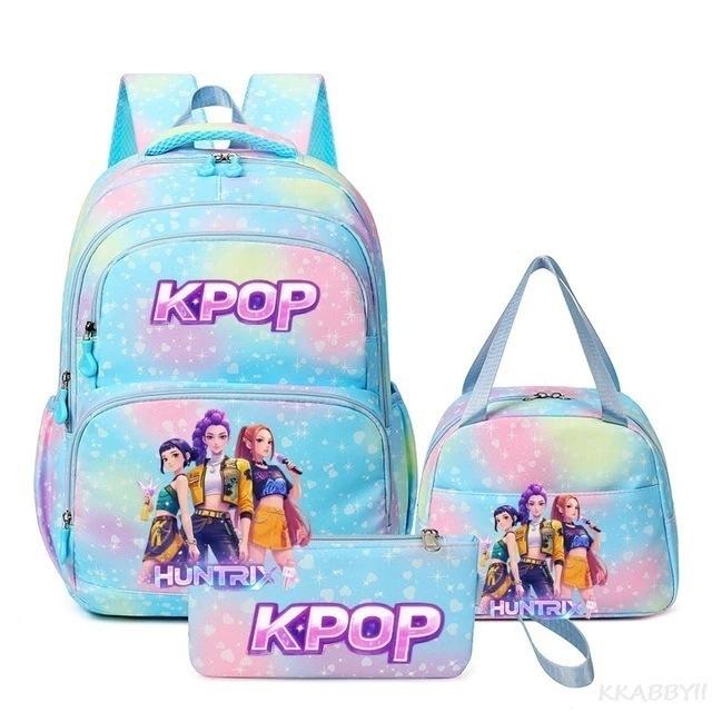 Three-Piece Kpop Demon Hunter Girl Color School Bag Lunch Bag Pencil Case Set Gift Box