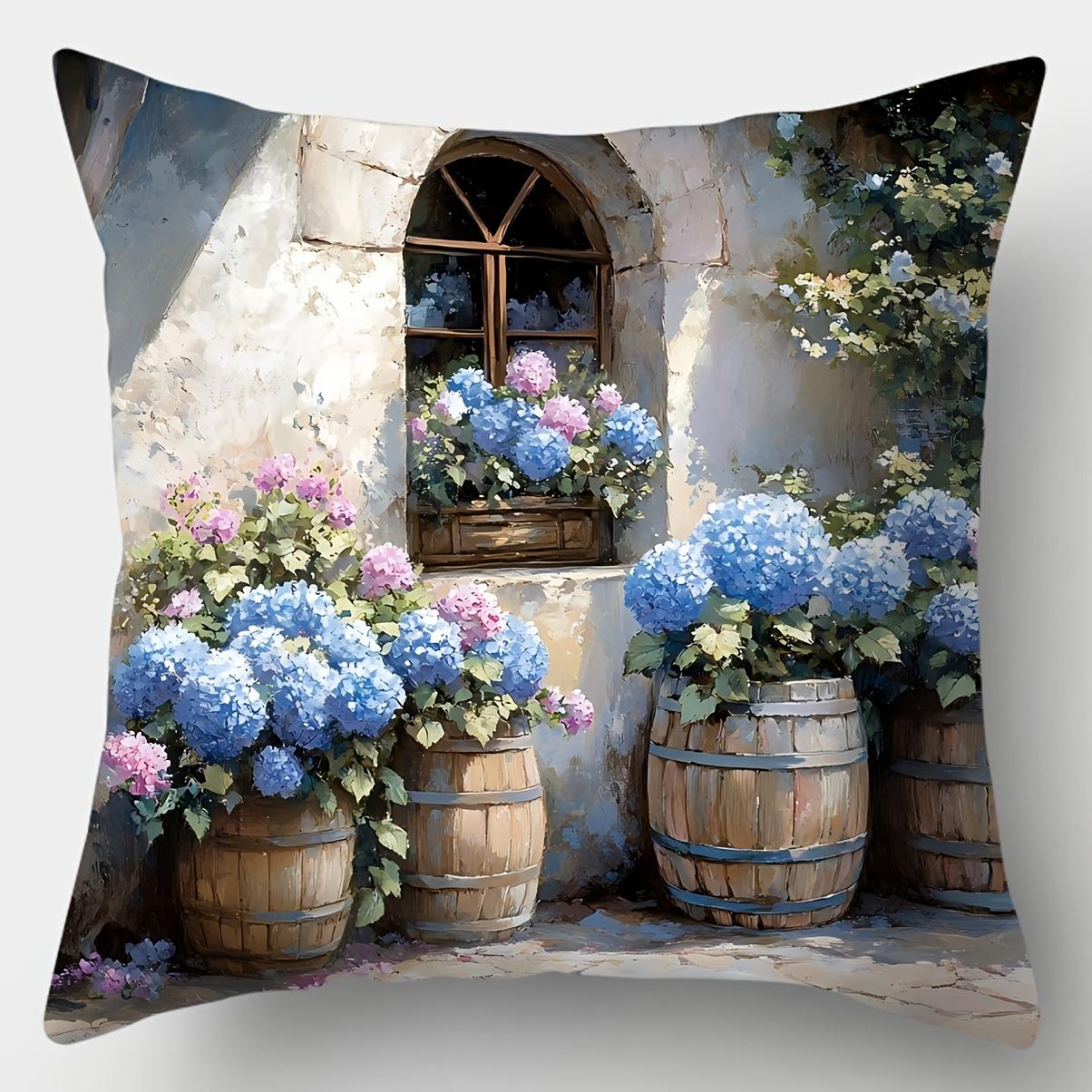 

Beautiful Hydrangea Window View PillowcaseLiving room sofa cushion cover, soft and comfortable, bedroom room decoration 16x16in 40x40cm