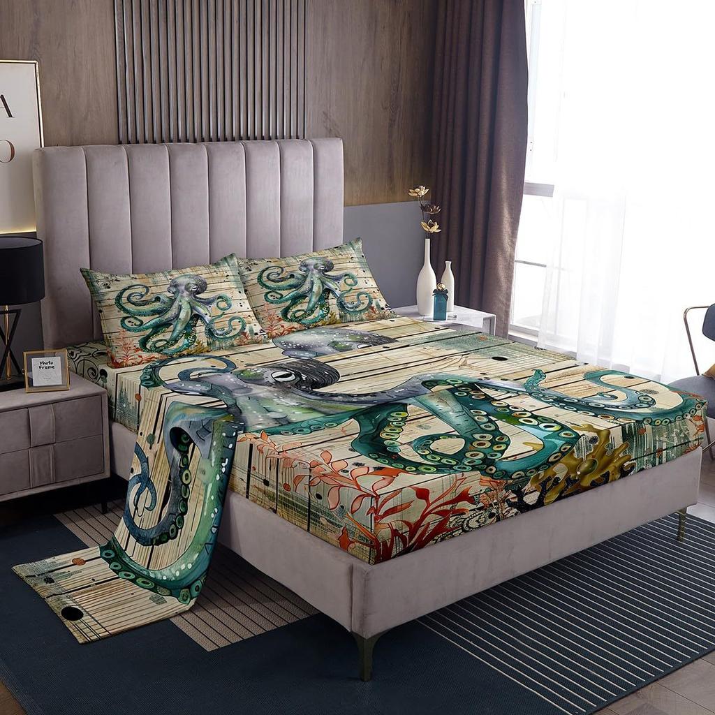 Ocean Animal Shark Pattern Bed Hat Four-Piece Bedding Set Bedroom Dormitory Bedding Decoration