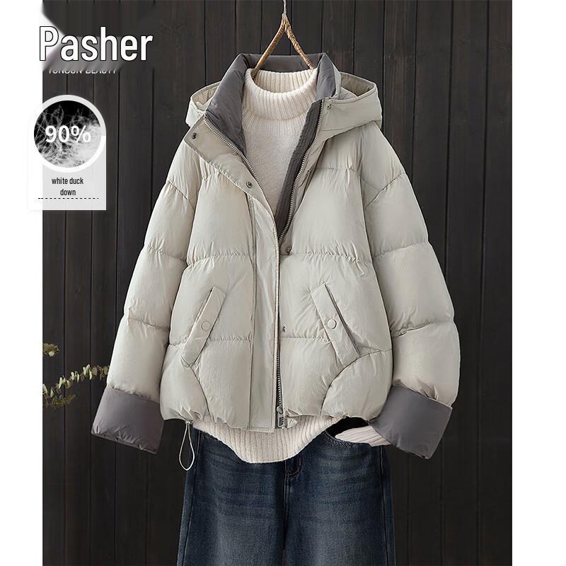 

Women s Color Block Loose Hooded Duck Down Jacket M