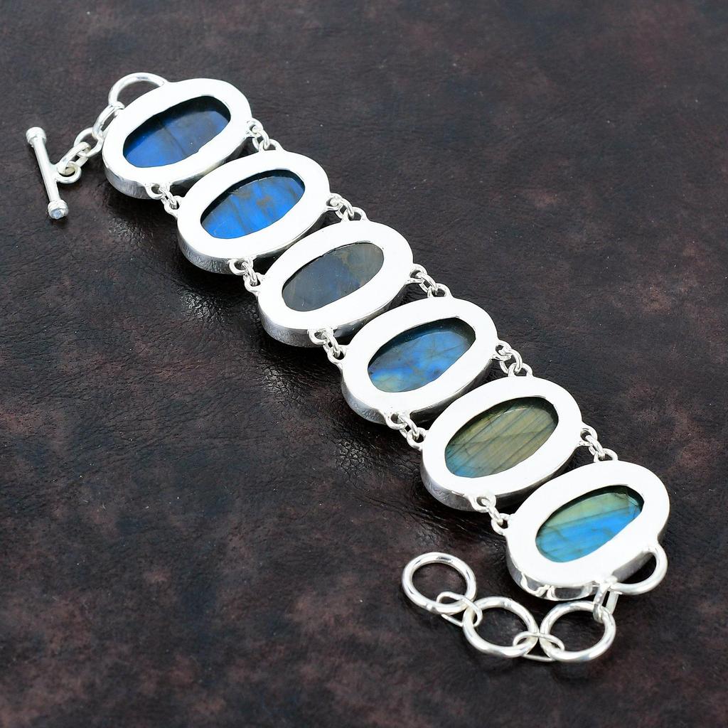 Bracelet en labradorite véritable, bracelet en argent sterling 925, bijou fait main, chaîne réglable, cadeau pour femme
