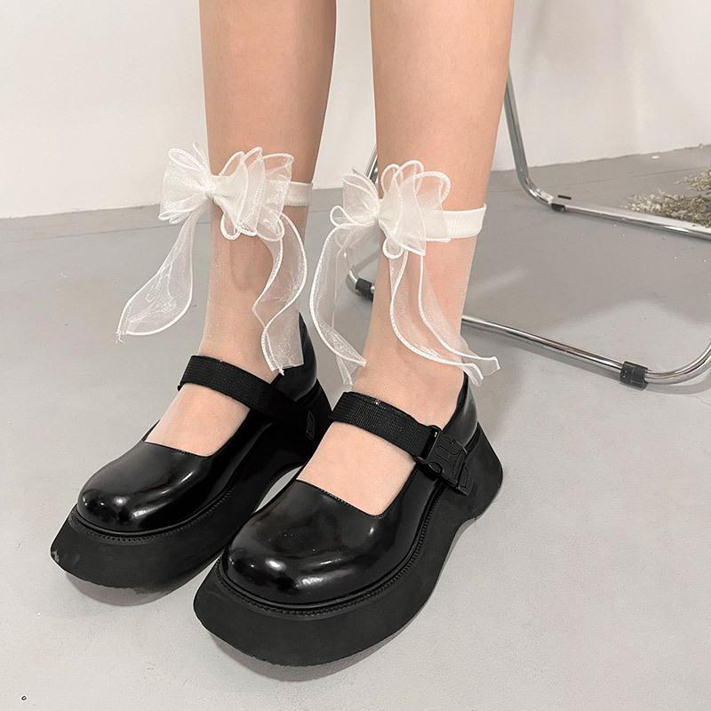 

Тонкие носки из двойной пряжи с бантиком из хрустальной проволоки, носки с ворсом, студенческие носки в стиле Лолиты