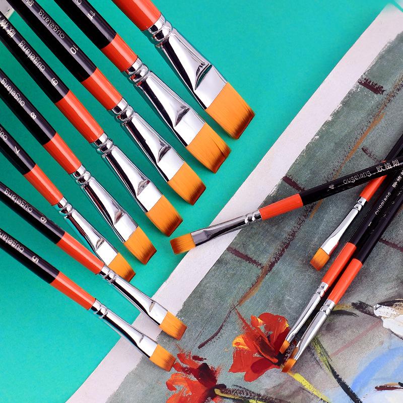 Ougelang Nylon Bristle Flat Head Gouache & Acrylic Brush Set