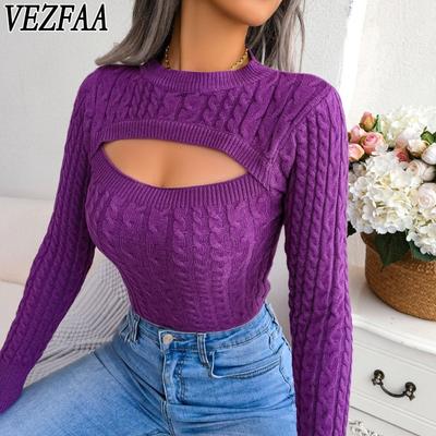 Women's Fashion Casual Fall Winter Solid Color Print Long Sleeve O-Neck Sweaters
