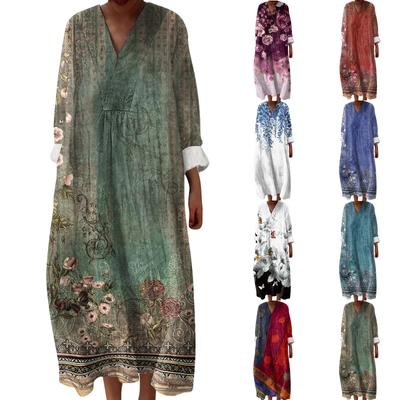 Women's Casual And Fashionable V-Veck Printed Long Sleeved Dress Long Sleeved Dress