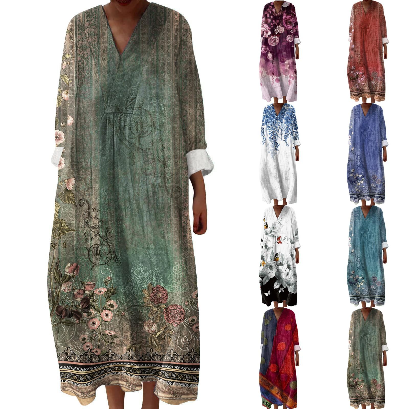 

Women s Casual And Fashionable V-Veck Printed Long Sleeved Dress Long Sleeved Dress XL червоний