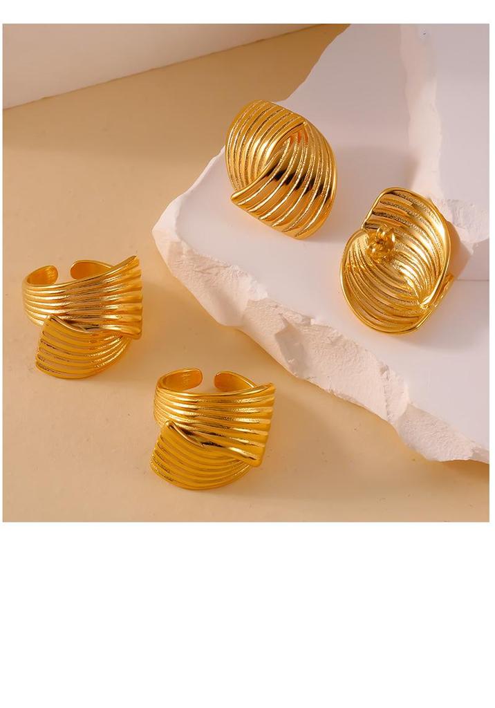 18K Gold Plated Titanium Steel Textured Earrings and Ring Set for Women