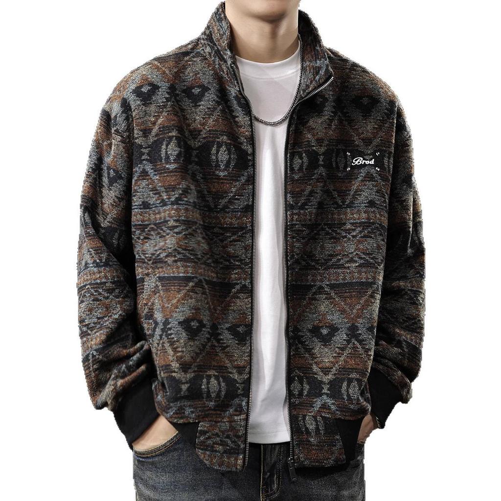 Herren Große Größen Schwerer Woll-Cardigan: Ethnisch im Stil Retro Jacquard Strick für Herbst/Winter