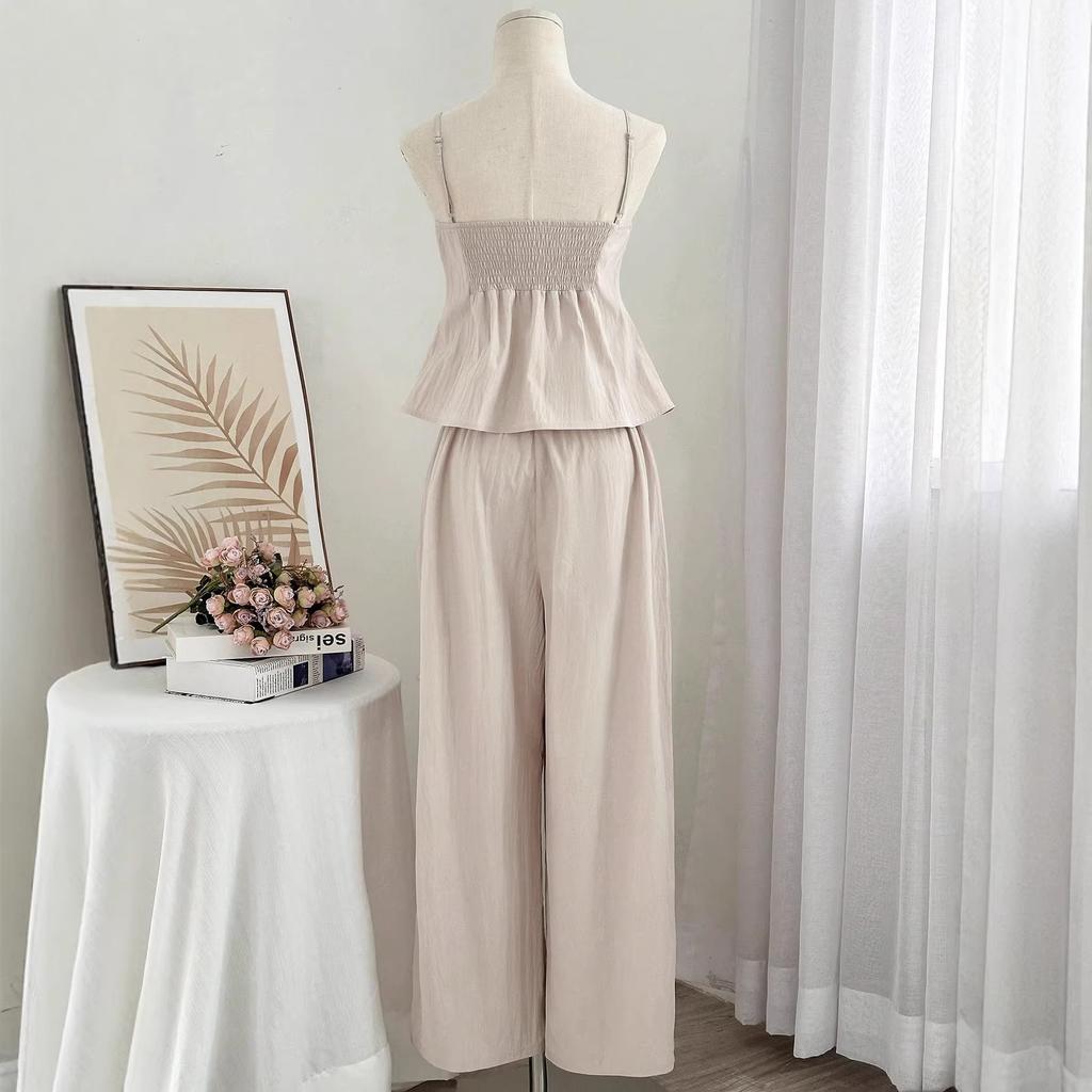 Women's Cami Top and Wide Leg Pants Set Solid Color Casual Two Piece Outfit