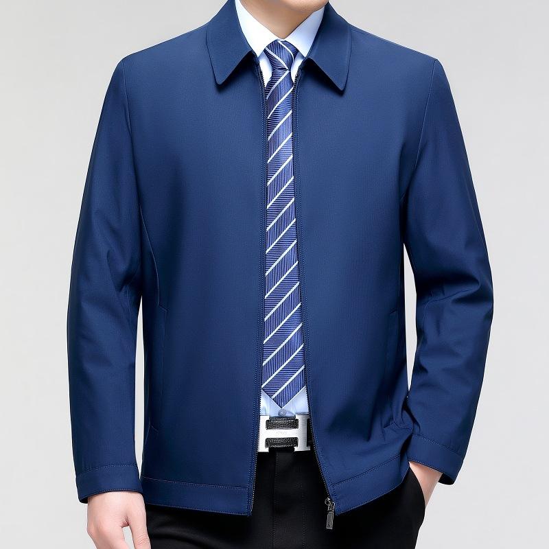 Spring and Autumn High-end Men's Jackets, Middle-aged and Elderly Dad Wear Business Casual Lapel Mulberry Silk Men's Jackets