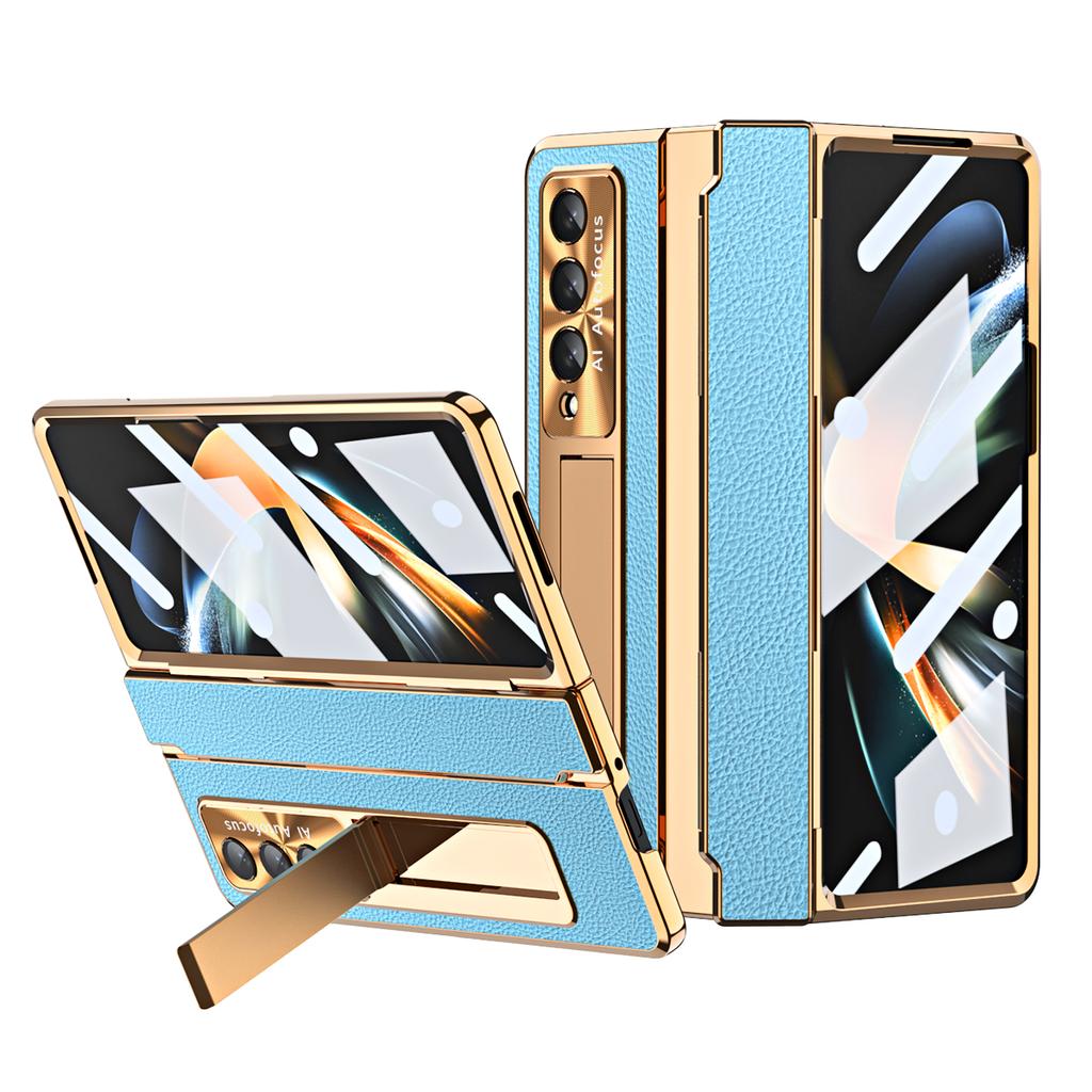 Protinárazové přední skleněné ochranné fólie z kůže pro Samsung Galaxy Z Fold4 5G Fold 4 Fold3 Fold 3 Zfold3 s stojánkem a plným krytem