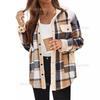 Women's Plaid Fleece-Lined Jacket with Notched Collar, Warm Winter Coat with Button Closure and Front Pocket