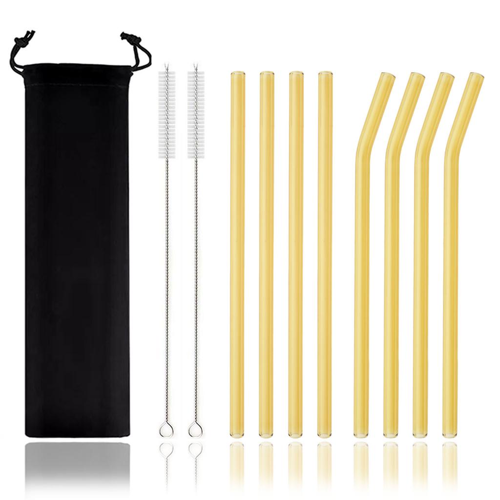 11-piece Reusable Glass Straws Clear Smoothie Drinking Straws with Clean Brush for Beverages Milk Tea Juices Cocktail