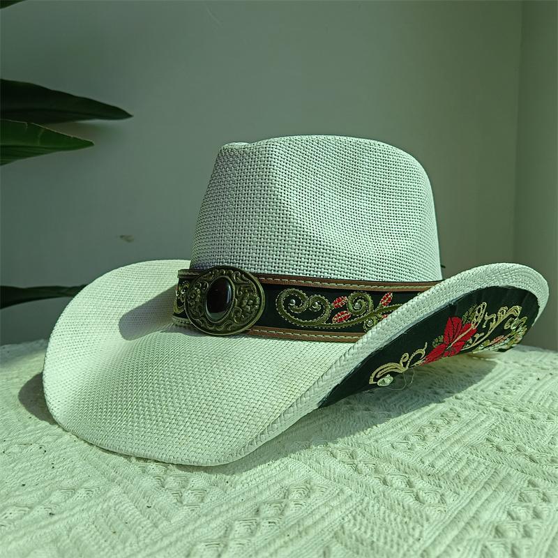 Western Cowboy Straw Hat Embroidery Applique 2025 Cowboy Hat Men and Women Sun Hat Summer Brim Hat Sombrero