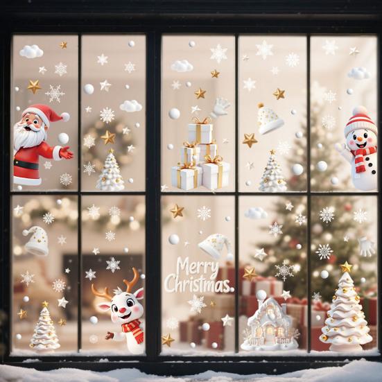 Yousheng 9 Sheets/Set Christmas Window Cling Removable Waterproof PVC Winter Merry Christmas Static Glass Sticker Holiday Party Decoration Decal