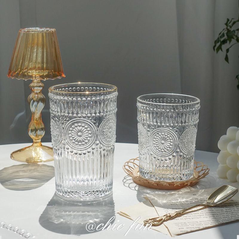 Nordic Style Retro Relief Sunflower Glass Coffee Cup Milk Cup Breakfast Cup Juice Cup