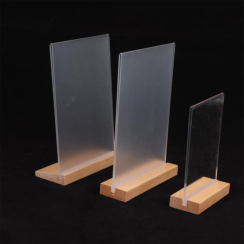 Table Top Wooden Acrylic Sign Holder Display Stand Double Sided, Bottom Load, Portrait Style Menu Paper Ad Photo Picture Frame