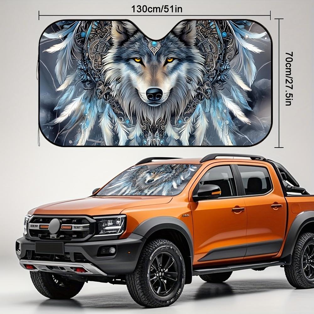 1Pcs Wolf Head Design Pattern Windshield Sunshade UV Rays Heat Blocker Keeps Vehicle Cool Unique Design Fit Sedans SUVs RVs