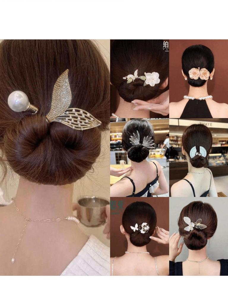 1pc Women's Rhinestone Pearl Decorated Fish Tail Bun Maker, Fashionable Hair Bun Shaper Accessories, For Daily Cute Hairstyles