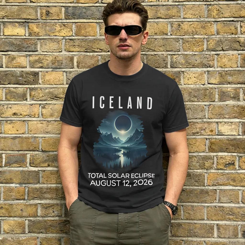 Iceland Total Solar Eclipse August 2026 Cotton T Shirt Man Summer Streetwear T Shirts Crewneck Harajuku T Shirt Plus Size Tops