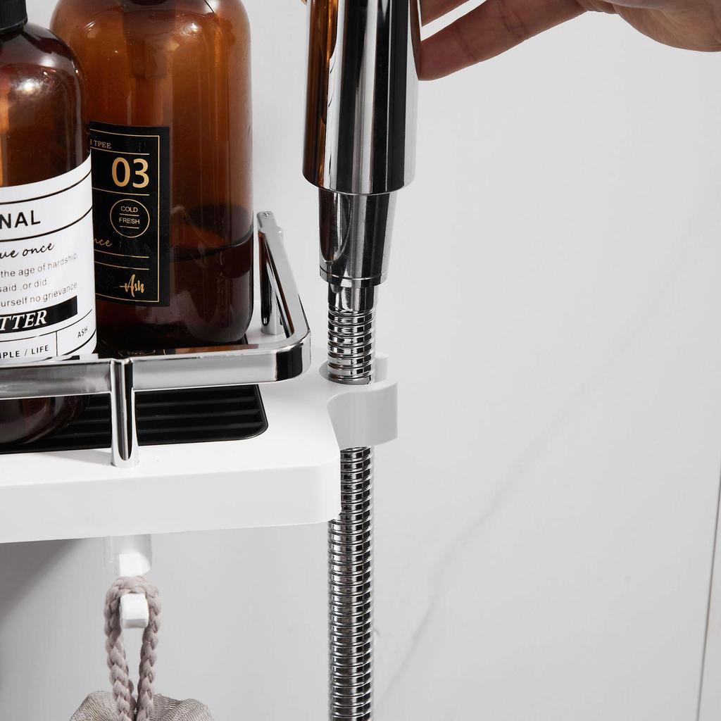 Adjustable No-Drill Shower Head Holder & Bathroom Tray with Loofah Hook