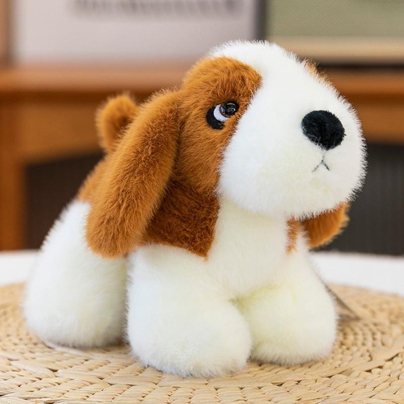 Bear Dog Plush Toy Soft Even Filling Cotton Durability For Kids Companionship Office Desk Decoration