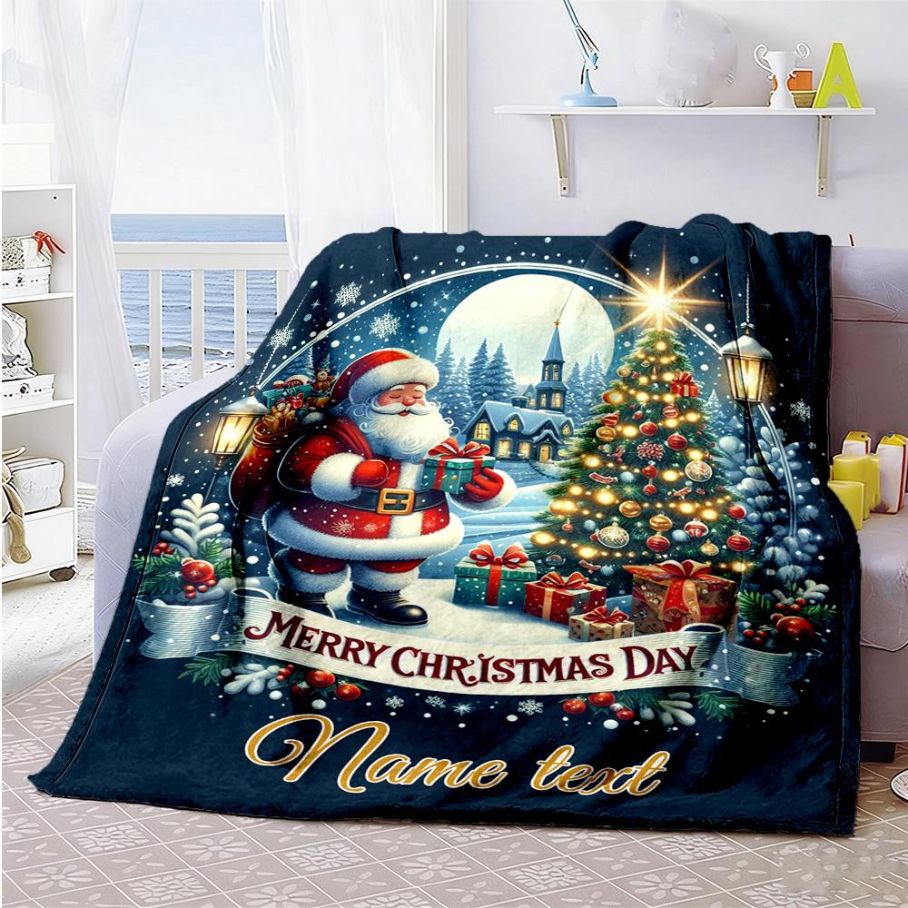 Merry Christmas Day Customize Text Blanket Lightweight Customizable Blanket Warmthful Decor Throw For Livingroom Bed Nap Office