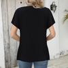 Women Color Block Print Loose Short Sleeve Casual Button T Shirt
