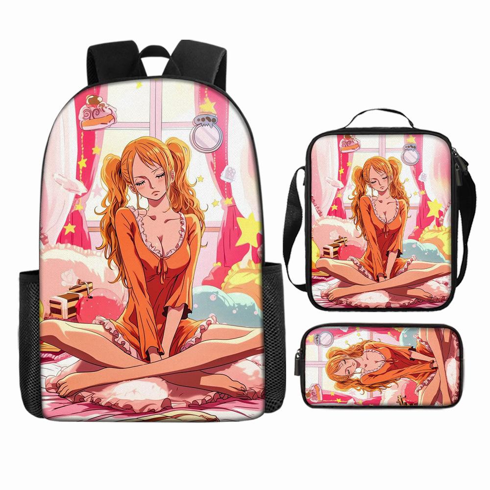 Anime Rucksack Set One Piece Naruto Schultasche für Jungen Schüler Laptop Rucksack Umhängetasche Federmäppchen 3-teilig Große Kapazität Wasserdicht