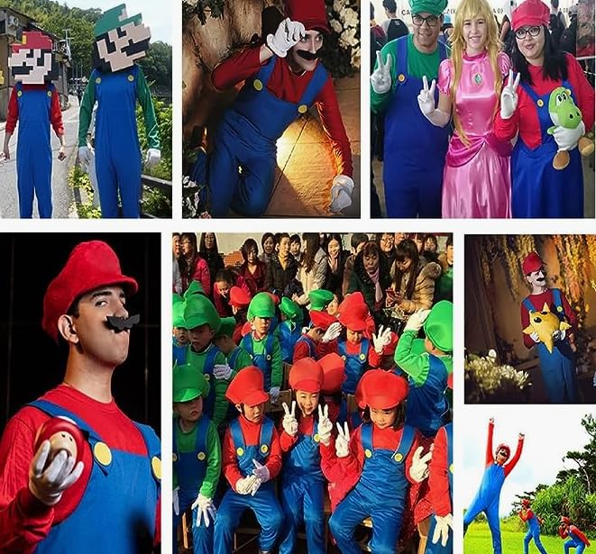 RemeeHi Mario and Luigi Cosplay Costume Mario Kart Costume Set with and Beard for School and as a Makes a Great Gift "All Seasons" Hat, Gloves,