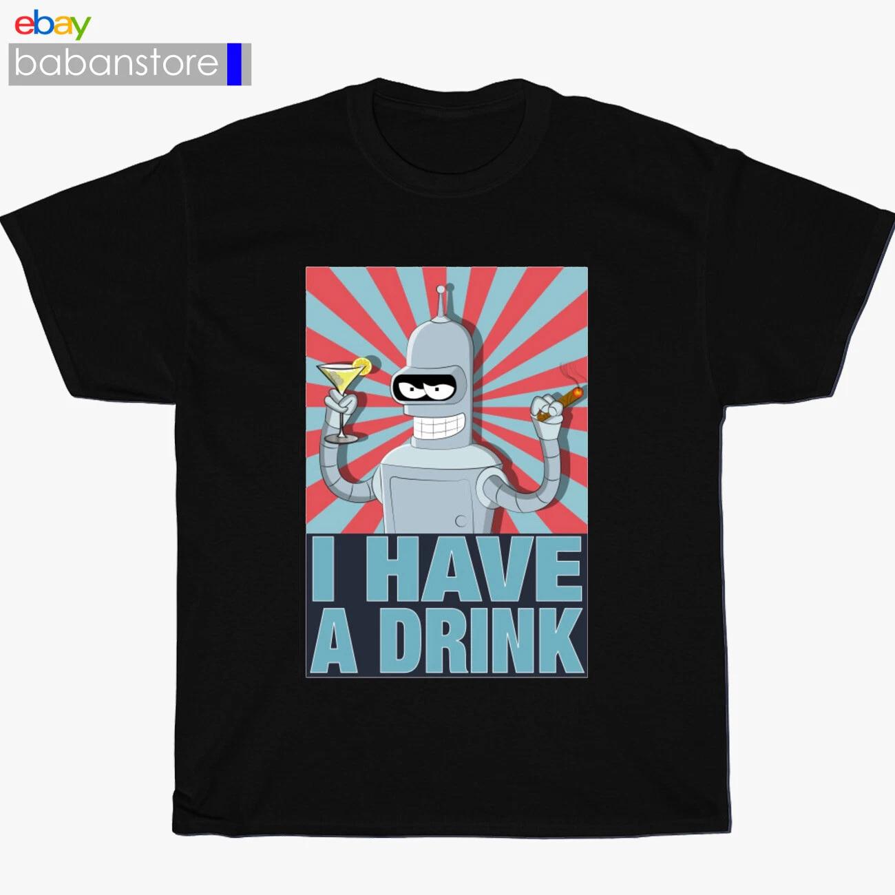 New Futurama Bender Drinking Logo Black/Grey/Navy T shirt Size S-3XL 3XL