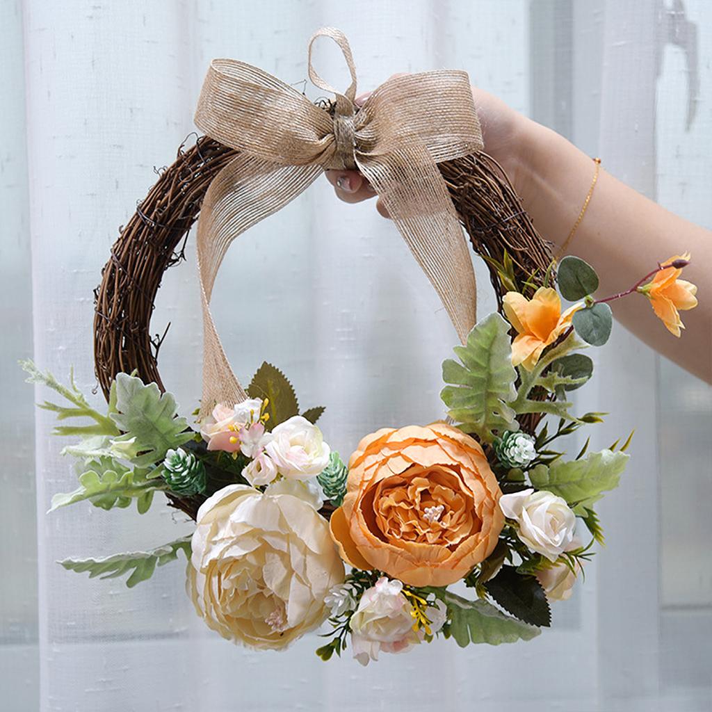 Couronne de Pivoines Artificielles Belle Élégante Réaliste Couronne de Fleurs Décorative pour Porte d'Entrée Cheminée
