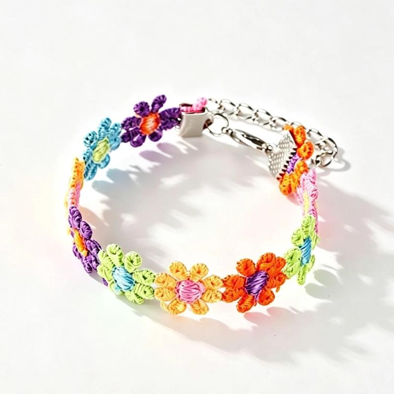 Stretchy Band Crochet Flower Headband Cute Colorful Design Comfortable Fit for Teen Girls Summer Sports Outdoor Activities