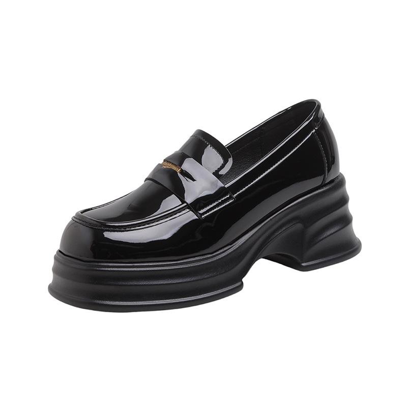 

Thick-soled heightening gold coin loafers women s 2024 new British retro muffin thick heel small leather shoes black single shoes 34