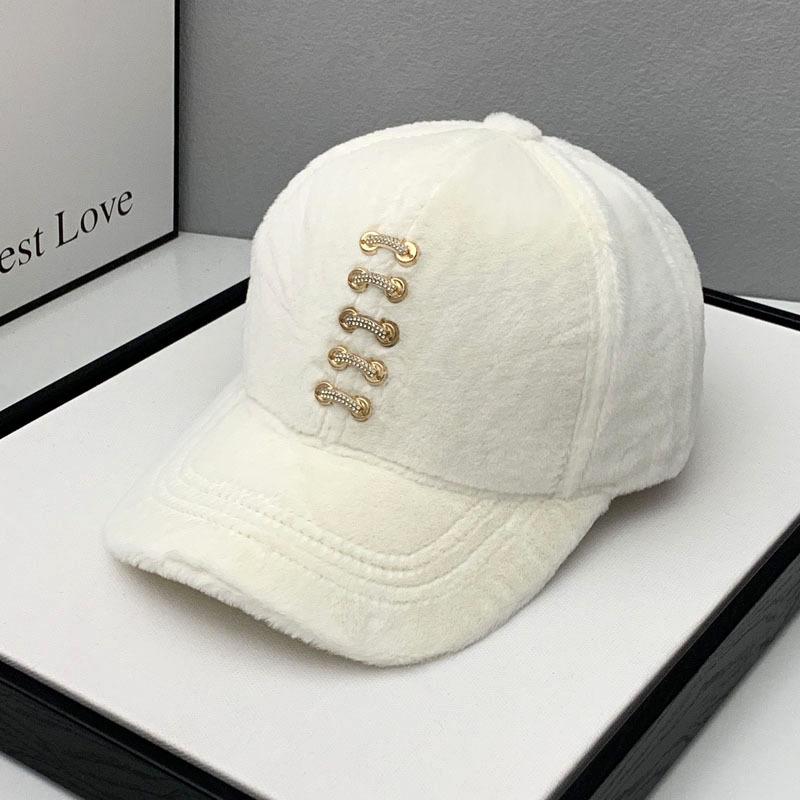 

Hat female autumn and winter rhinestone cap suitable for big round face baseball cap rabbit hair warm face small and versatile head circumference 55-59CM adjustable