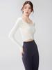 Women's Long-Sleeve Off-the-Shoulder Yoga Top with Built-in Bra - Slimming, Flattering Fit for Pilates and Fitness.