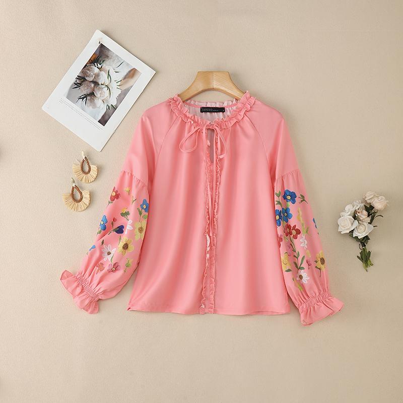 

ZANZEA Women Casual Round Neck Floral Splice Long Sleeve Blouse 3XL рожевий