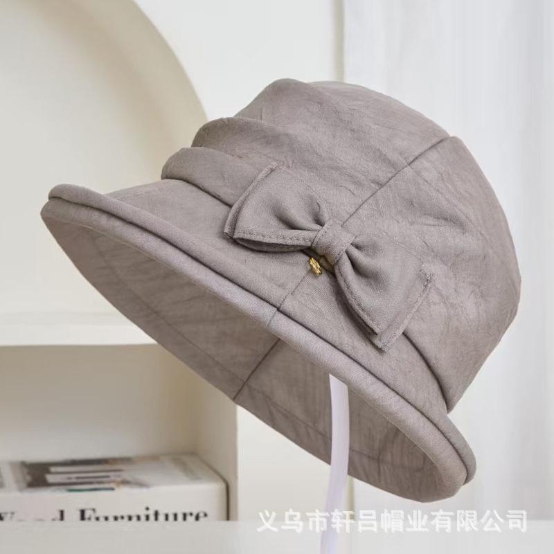 New rolled brim bow decorative temperament bucket hat women's summer literary and leisure sun protection sun hat