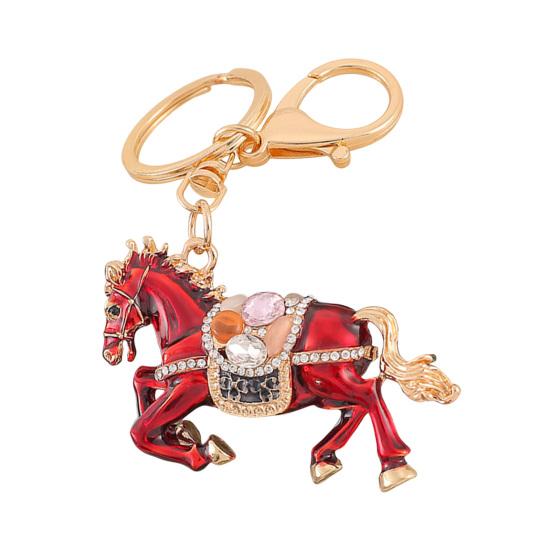 Sparkling Rhinestones Inlaid Galloping Horse Design Keychain Pendant Enamel Oil Drip Process