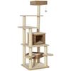 Rattan Cat Tree with Cat Den Multi-Level Cat Tree Climbing Tree for Cats E1 MDF Sisal Beige+Brown 55 x 55 x 174 cm