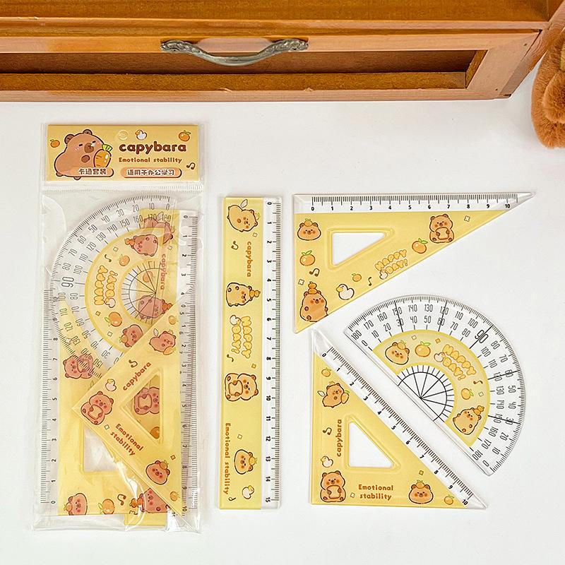 4Pcs Cartoon Pony Ruler Set Angle Ruler Protractor Triangle Ruler Multifunctional Measuring Tools Students Set School Supplies A3