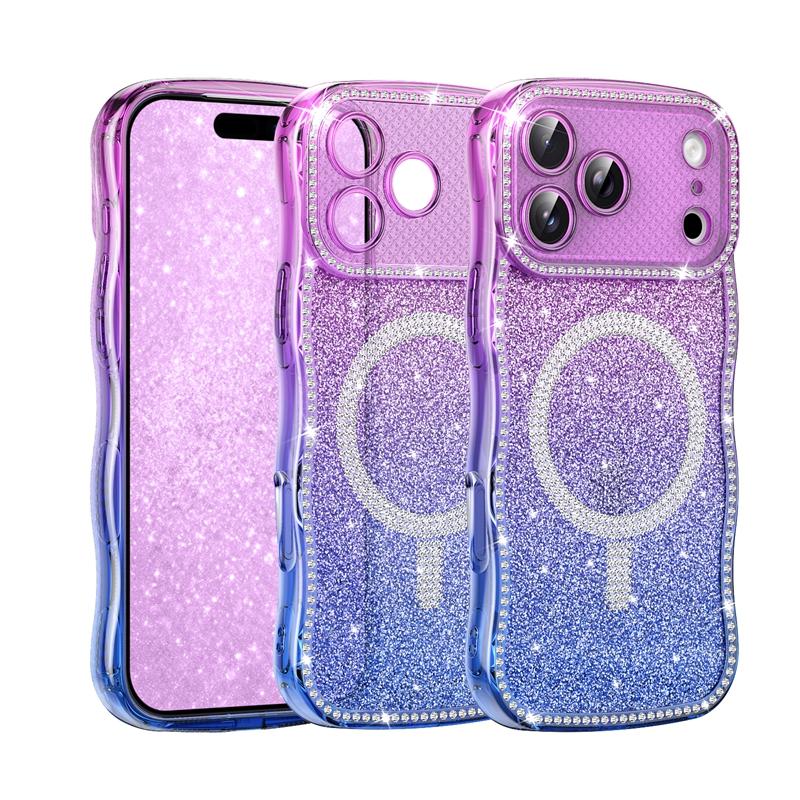 Sparkling Wireless charge case back cover for iPhone 17/17 Air/17 Promax, For iPhone 13/14 Plus/15/16E Bling Bling Phone Case