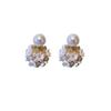 Silver needle flower pearl stud earrings niche fashion design earrings light luxury temperament high sense retro earrings