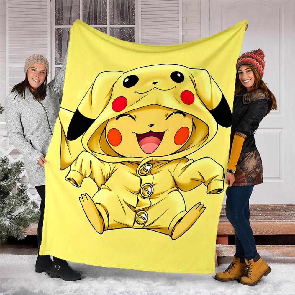 1pc Pikachu Outdoor Flannel Blanket Gift For Boys Girls Adults, Family Friends