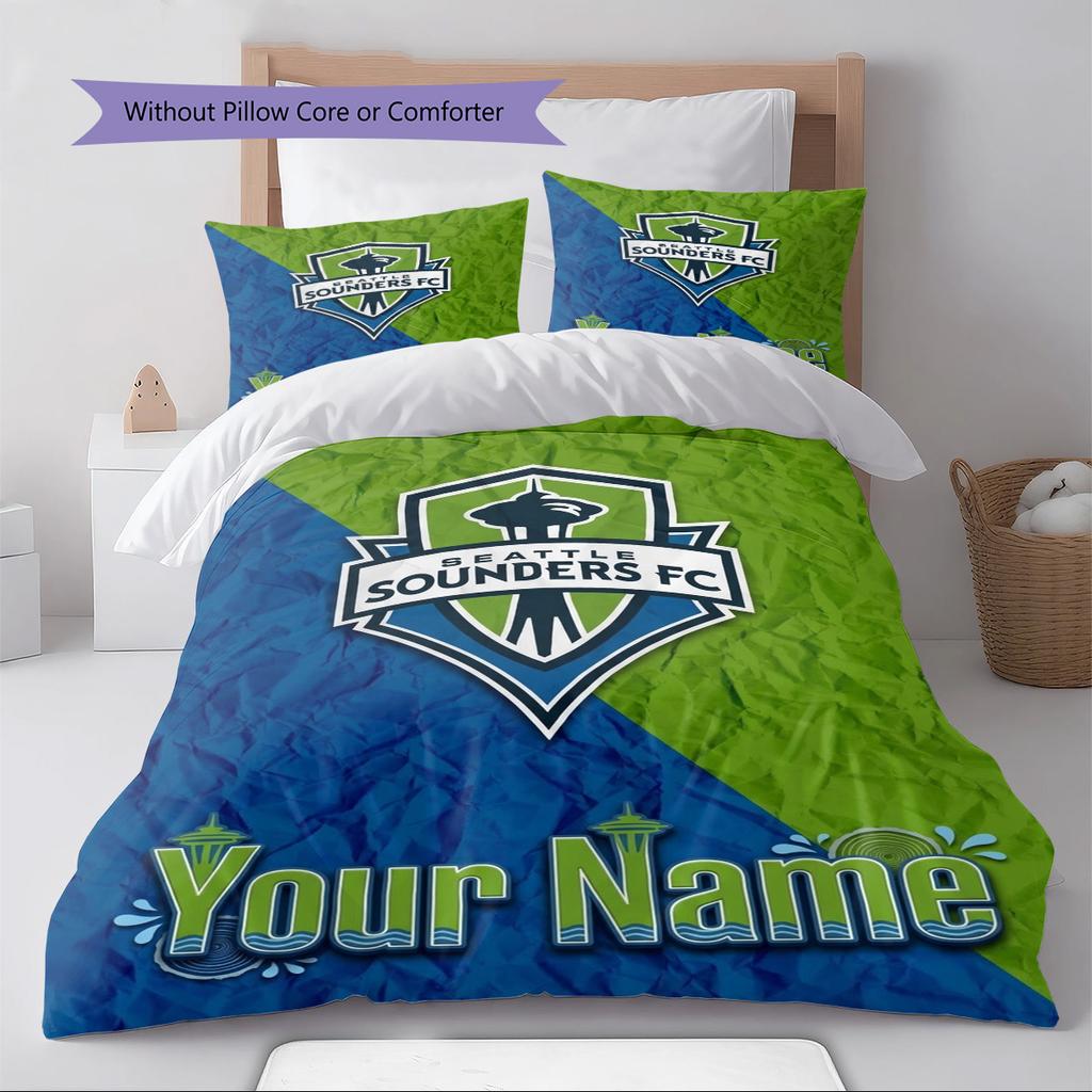 Name Custom Seattle Sounders FC Pattern Bedding Set Quilt Cover Pillowcase Home Decor Gift (1 * Duvet Cover + 2 * Pillowcase, Without Core)