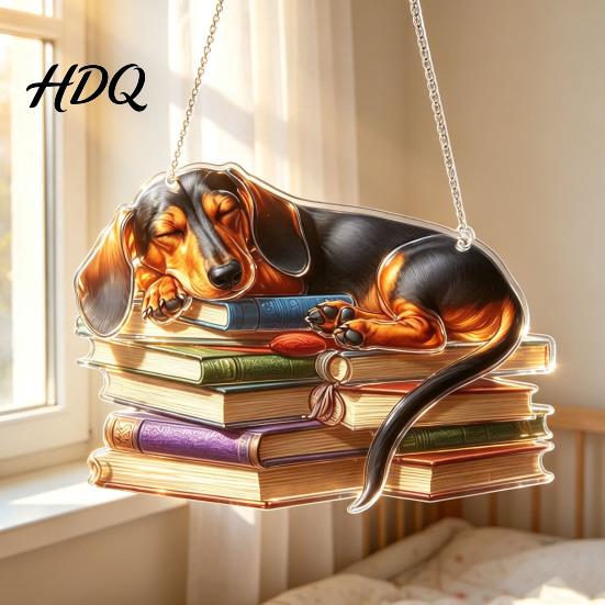 Decorative Pendant for Balcony Dachshund Hanging Ornament Acrylic Window Sun Catcher Cute Creative Gift Dog Owners Decoration Home Room Decor Front