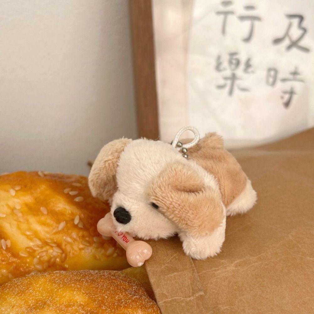 Stuffed Animal Plush Puppy Keychain Cartoon Car Pendant Plush Bone Puppy Dog Doll Backpack Pendant