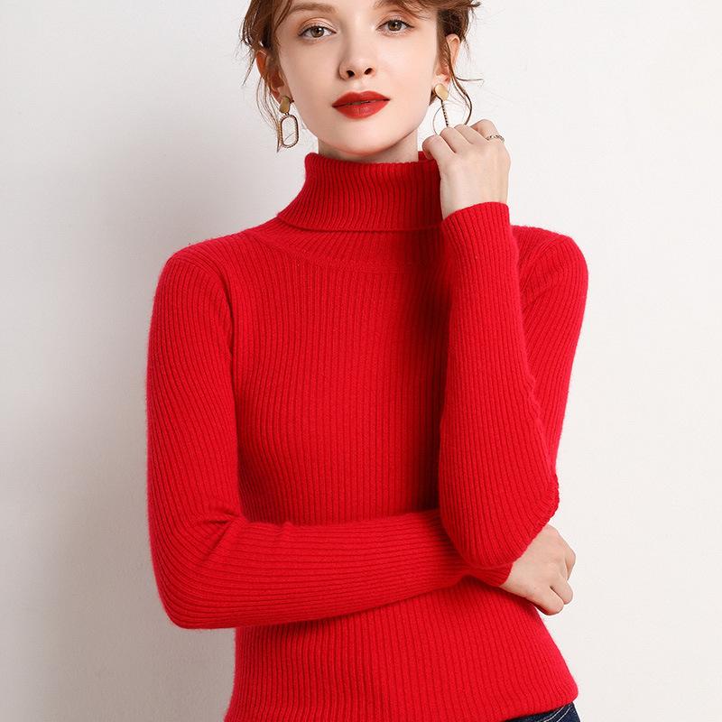 WomenTurtleneck Sweater Autumn Winter Slim Fit Pullover Tight Stretch Knit Base Shirt Long Sleeve Simple Pullover Knit Top