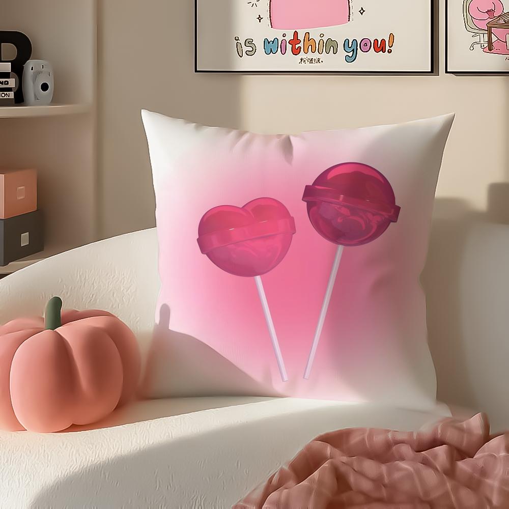 Cute Sweet Pink Candy Art Vibe Cushion Cover Pillowcase Short Plush Invisible zipper Room Sofa Cushion Cover